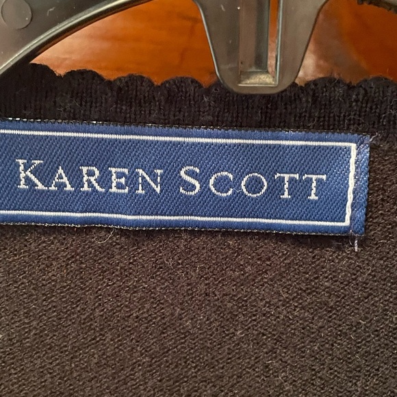 Karen Scott Black Embroidered Cardigan Sweater with beading, size medium - Picture 7 of 8